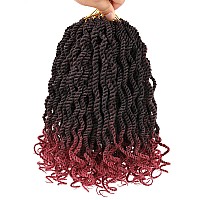 Leeven 12 Inch Burgundy Senegalese Twist With Curly Ends 8 Packs Ombre Red Hanava Twist Crochet Hair Pre Twisted Short Kinky Tws