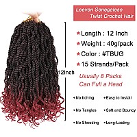 Leeven 12 Inch Burgundy Senegalese Twist With Curly Ends 8 Packs Ombre Red Hanava Twist Crochet Hair Pre Twisted Short Kinky Tws