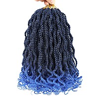 Leeven Ombre Blue Wavy Senegalese Twist Crochet Hair With Curly Ends 12 Inch 8 Packs Pre Twist Small Hanava Twist Pre Looped Sho