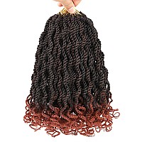 Leeven 12 Inch Senegalese Twist Crochet Hair With Curly Ends 8 Packs Ombre Copper Red Pre Looped Short Wavy Crochet Braids For K