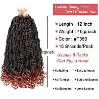 Leeven 12 Inch Senegalese Twist Crochet Hair With Curly Ends 8 Packs Ombre Copper Red Pre Looped Short Wavy Crochet Braids For K