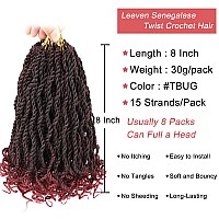 Leeven 8 Inch Burgundy Senegalese Twist With Curly Ends 8 Packs Ombre Red Hanava Twist Crochet Hair Pre Twisted Short Kinky Twsi