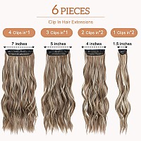 Clip In Hair Extensions For Women 20 Inch Long Wavy Brown Extensions 6Pcs Chocolate Brown Ash Blonde Hairpieces That Blend