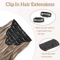 Clip In Hair Extensions For Women 20 Inch Long Wavy Brown Extensions 6Pcs Chocolate Brown Ash Blonde Hairpieces That Blend