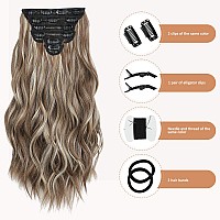 Clip In Hair Extensions For Women 20 Inch Long Wavy Brown Extensions 6Pcs Chocolate Brown Ash Blonde Hairpieces That Blend