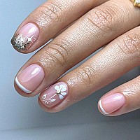 24Pcs Short Press On Nails Square Cute Fake Nails False Nails Full Cover Nails Press Ons Flowers Nail Tips Art Kit French Acryli