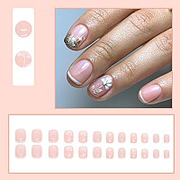 24Pcs Short Press On Nails Square Cute Fake Nails False Nails Full Cover Nails Press Ons Flowers Nail Tips Art Kit French Acryli