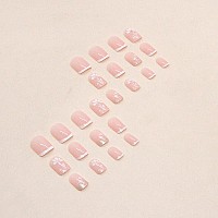 24Pcs Short Press On Nails Square Cute Fake Nails False Nails Full Cover Nails Press Ons Flowers Nail Tips Art Kit French Acryli