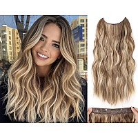 Invisible Wire Hair Extensions 20 Inch Clip In Hair Extensions Adjustable Size Long Wave Hair Extensions With 4 Secure Clips For