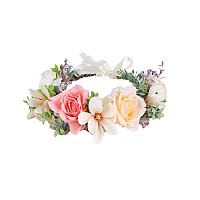 Vivivalue Women Floral Crown Wedding Flower Headband Hair Wreath Floral Headpiece Halo Party Prom Photos