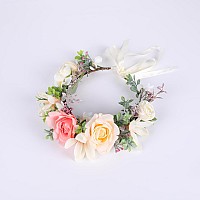 Vivivalue Women Floral Crown Wedding Flower Headband Hair Wreath Floral Headpiece Halo Party Prom Photos