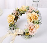 Vivivalue Floral Crown Girl Floral Headband Hair Wreath Flower Headpiece Halo Wedding Party Photos