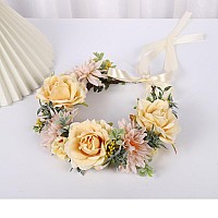 Vivivalue Floral Crown Girl Floral Headband Hair Wreath Flower Headpiece Halo Wedding Party Photos