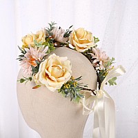 Vivivalue Floral Crown Girl Floral Headband Hair Wreath Flower Headpiece Halo Wedding Party Photos