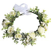 Vivivalue Women Floral Crown Bridal Flower Headband Hair Wreath Floral Headpiece Halo Boho With Ribbon Wedding Party Festival Ph