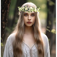 Vivivalue Women Floral Crown Bridal Flower Headband Hair Wreath Floral Headpiece Halo Boho With Ribbon Wedding Party Festival Ph