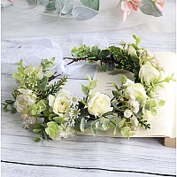 Vivivalue Women Floral Crown Bridal Flower Headband Hair Wreath Floral Headpiece Halo Boho With Ribbon Wedding Party Festival Ph