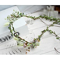 Vivivalue Wedding Flower Crown Flower Garland Headband Hair Wreath Floral Headpiece Halo Boho With Ribbon Party Prom Festival Ph