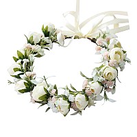 Vivivalue Girl Flower Crown Rose Flower Headband Hair Wreath Floral Headpiece Halo Boho With Ribbon Wedding Party Festival Photo