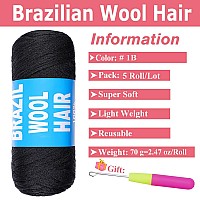 Cookoo 5 Roll Natural Black Brazilian Wool Hair Acrylic Yarn For African Crochet Hair Jumbo Braids Senegalese Twisting Knitting