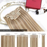 Moresoo Blonde Clip In Hair Extensions Real Human Hair 24 Inch Double Weft Human Hair Clip In Extensions Dark Ash Blonde With Go