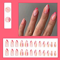 Imsohot French Tip Press On Nails Medium Almond Summer Fake Nails Glossy Acrylic False Nails With Designs Full Cover Gel Hot Pin