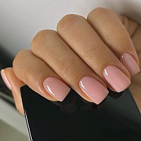 24 Pcs Nude Pink Press On Nails Short Square Fake Nails Press Ons Solid Color Glossy Nail Tips Full Cover False Nails Stick On N