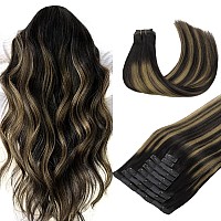 Doores Hair Extensions Real Human Hair Natural Black To Chestnut Brown 14 Inch 130G 9Pcs Clip In Remy Human Hair Extensions Se