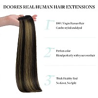 Doores Hair Extensions Real Human Hair Natural Black To Chestnut Brown 14 Inch 130G 9Pcs Clip In Remy Human Hair Extensions Se