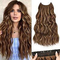 Morica Invisible Wire Hair Extensions 20 Inch Honey Blonde Mixed Light Brown Long Wavy Synthetic Hairpiece With Transparent Wi