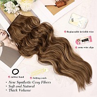 Morica Invisible Wire Hair Extensions 20 Inch Honey Blonde Mixed Light Brown Long Wavy Synthetic Hairpiece With Transparent Wi