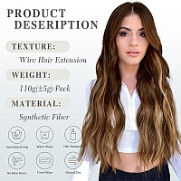 Morica Invisible Wire Hair Extensions 20 Inch Honey Blonde Mixed Light Brown Long Wavy Synthetic Hairpiece With Transparent Wi