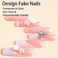 Magrace Long Square Press On Nails Fake Nails Black False Nails With Designs Rhinestone 24 Pcs Stick On Nails For Women A6