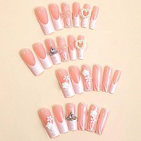 Magrace Long Square Press On Nails Fake Nails Black False Nails With Designs Rhinestone 24 Pcs Stick On Nails For Women A6