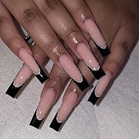 Magrace Press On Nails Long Square Fake Nails Nude Black False Nails With Designs 24 Pcs Stick On Nails For Women A5