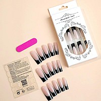 Magrace Press On Nails Long Square Fake Nails Nude Black False Nails With Designs 24 Pcs Stick On Nails For Women A5