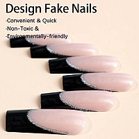 Magrace Press On Nails Long Square Fake Nails Nude Black False Nails With Designs 24 Pcs Stick On Nails For Women A5