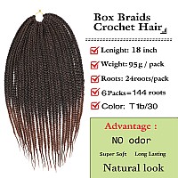 6 Packs 18 Inch 144 Strands Crochet Box Braids Crochet Hair Pre Looped Synthetic Jumpo Braiding Hair Crochet Hair For Black Wome