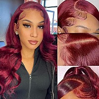 99J Burgundy Lace Front Wigs Human Hair Pre Plucked 13X4 Red Lace Front Wigs Human Hair Colored Body Wave 180 Density Hd Lace F