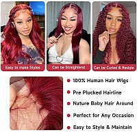 99J Burgundy Lace Front Wigs Human Hair Pre Plucked 13X4 Red Lace Front Wigs Human Hair Colored Body Wave 180 Density Hd Lace F