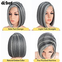 Dbut Ombre Highlight Gray Short Bob Wigs Side Part Lace Front Wig Chin Length Bob Left Side Part With Ear To Ear Lace Front Gr