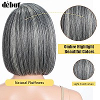 Dbut Ombre Highlight Gray Short Bob Wigs Side Part Lace Front Wig Chin Length Bob Left Side Part With Ear To Ear Lace Front Gr