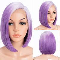 Dbut Lace Front Bob Wigs Ombre Purple Side Part Lace With Handtied Lace Front Short Bob Synthetic Wig For Women Natural Hairl