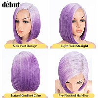 Dbut Lace Front Bob Wigs Ombre Purple Side Part Lace With Handtied Lace Front Short Bob Synthetic Wig For Women Natural Hairl