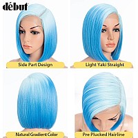 D But Short Bob Wigs Light Blue To Sky Blue Side Part With Ear To Ear Lace Front Wig Ombre Blue Lace Bob Wig For Women Heat Res