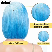 D But Short Bob Wigs Light Blue To Sky Blue Side Part With Ear To Ear Lace Front Wig Ombre Blue Lace Bob Wig For Women Heat Res