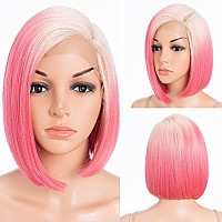 Dbut Short Bob Wigs Light Pink To Peach Side Part With Ear To Ear Lace Front Wig Ombre Strawberry Pink Lace Bob Wig For Women