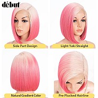 Dbut Short Bob Wigs Light Pink To Peach Side Part With Ear To Ear Lace Front Wig Ombre Strawberry Pink Lace Bob Wig For Women