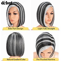 D But Lace Front Bob Wigs Ombre Highlight Silver Gray Side Part With Handtied Lace Front Natural Hairline Short Bob Highlight