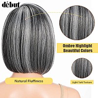 D But Lace Front Bob Wigs Ombre Highlight Silver Gray Side Part With Handtied Lace Front Natural Hairline Short Bob Highlight